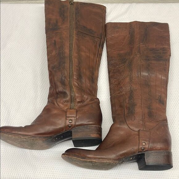 Free Bird by Steven Wrang Vintage Look Brown Leather Knee-High Boots Size 10 - Picture 4 of 11